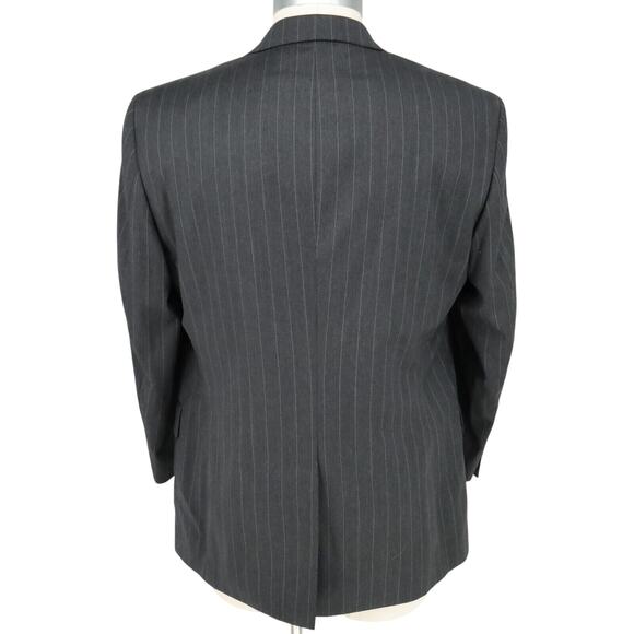 Jos A Bank Suit Mens 44R Dark Gray Pinstripe Wool Jacket Lined Pleated Cuffed - Picture 3 of 16